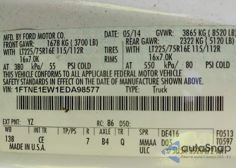 2014 Ford E-150 Commercial/Recreational z USA, uszkodzony, nr VIN 1FTNE1EW1EDA98577